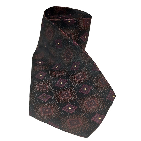 FENDI Vintage Silk Neck ie Textured Silk Micro Dot Made in Italy Burgundy - Picture 5 of 11